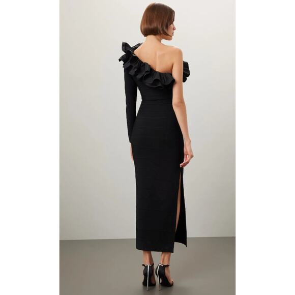 Hervé Léger Asymmetrical Ruffle Gown in Black Size S - Picture 4 of 8